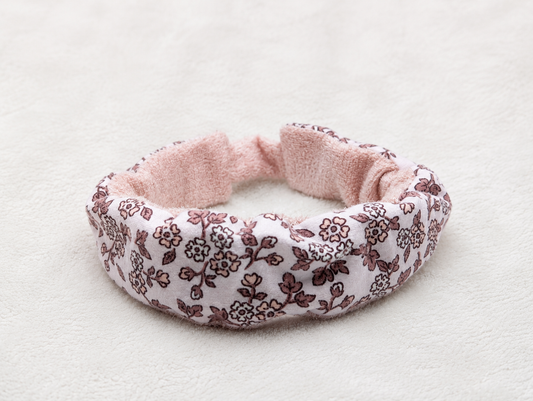 Kit Démaquillant Lavable Mauve fleurie – Bandeau, 4 Lingettes & Trousse